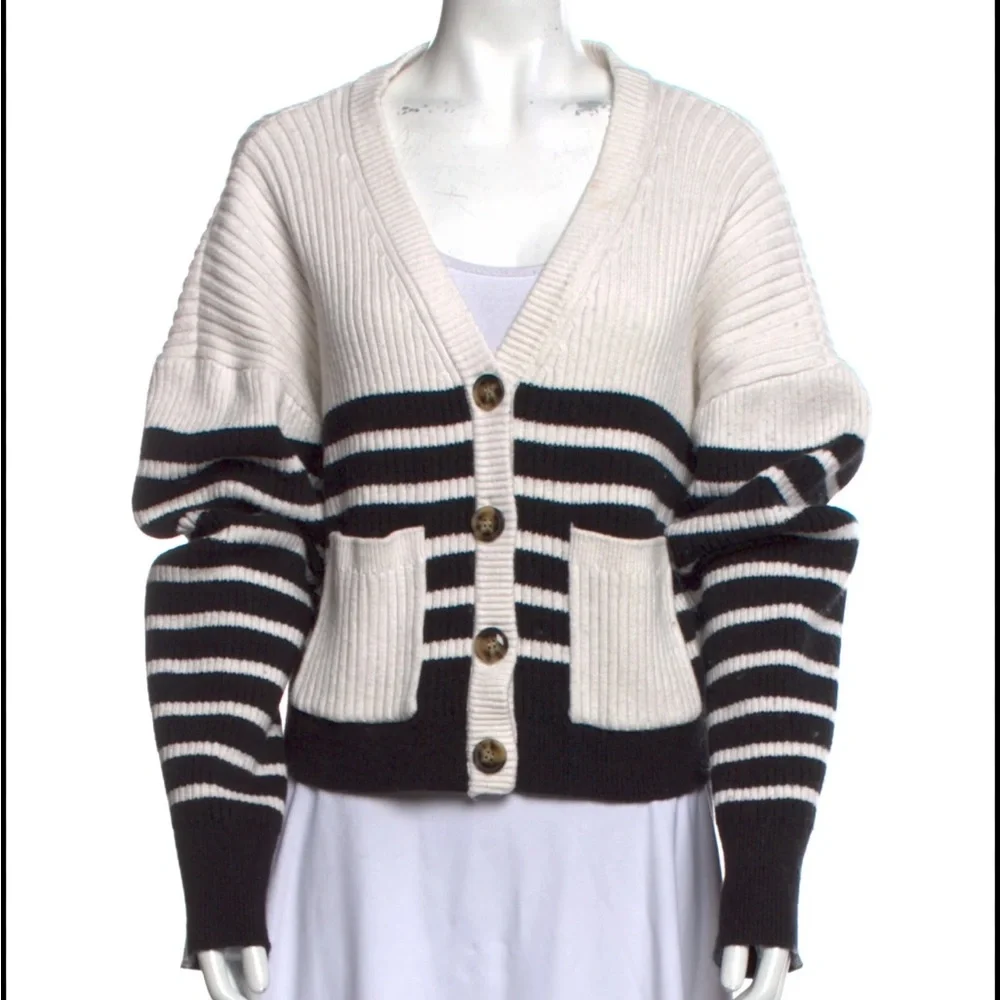 Self-Portrait Black and White Striped Cardigan